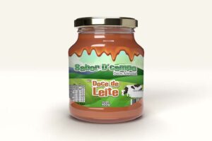 Pote de doce de leite com rótulo verde Sabor do Campo