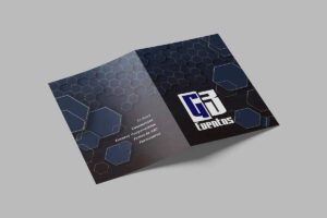 Pasta G3 Eventos em azul escuro com formas hexagonais