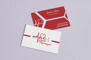 Cartões de enfermagem de Jéssica Alves em vermelho e branco