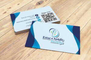 Cartões de psicologia em azul com QR Code no verso