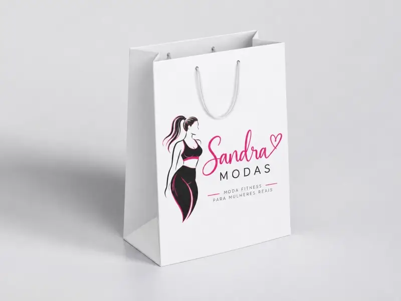 Sacola de papel branca personalizada com logo colorida para loja de moda fitness