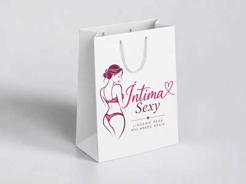 Sacola de papel branca personalizada para loja de lingerie