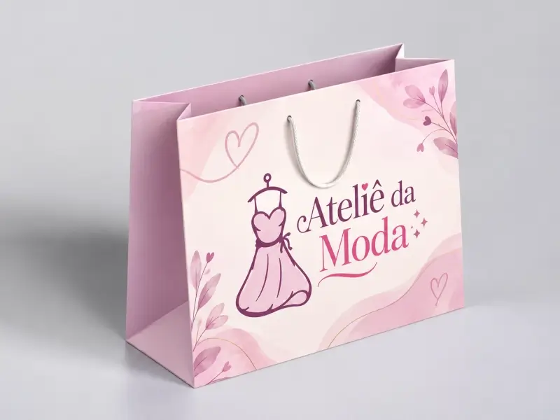 Sacola personalizada totalmente colorida para boutique de moda