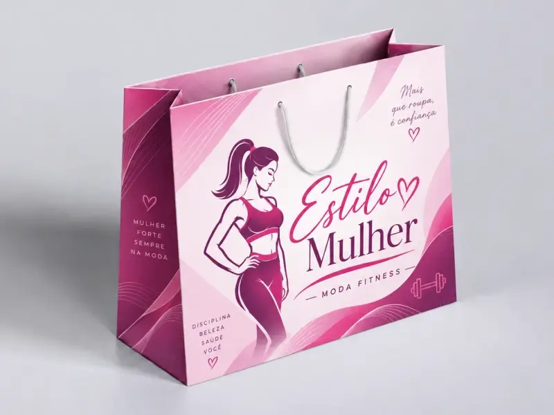 Sacola de papel totalmente colorida para loja de moda fitness