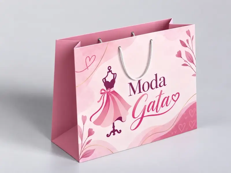 Sacola de papel totalmente colorida para loja de moda feminina