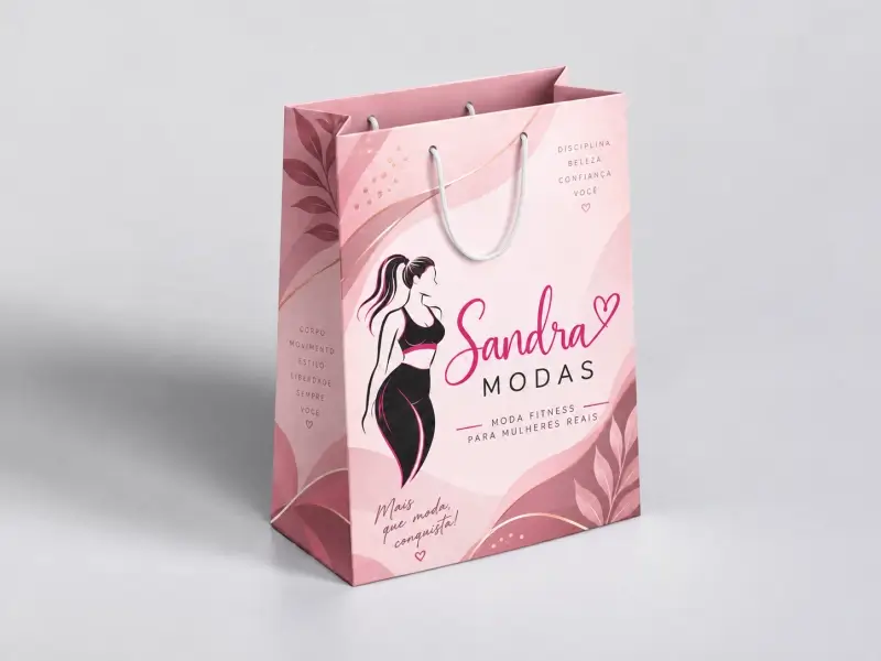 Sacola de papel totalmente colorida para loja de moda fitness feminina